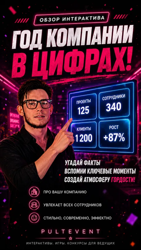 Обзор интерактива «Год компании в цифрах» на экране зала